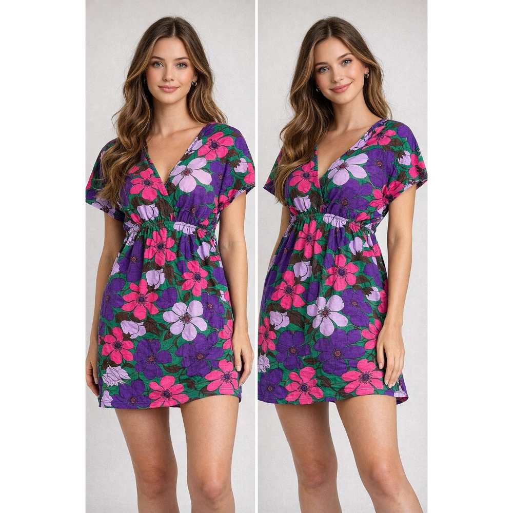 NWT Styles Womens Floral Dress Large Green Pink Purple Boho Cottagecore Mini